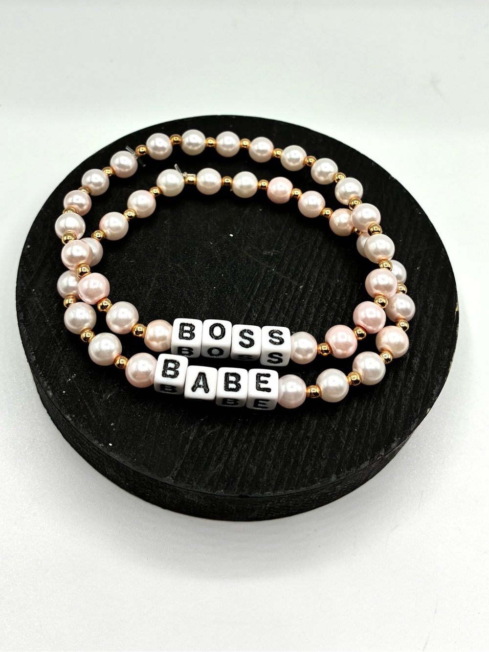 Boss Babe Pink & Gold Beaded Stretch Bracelet Set